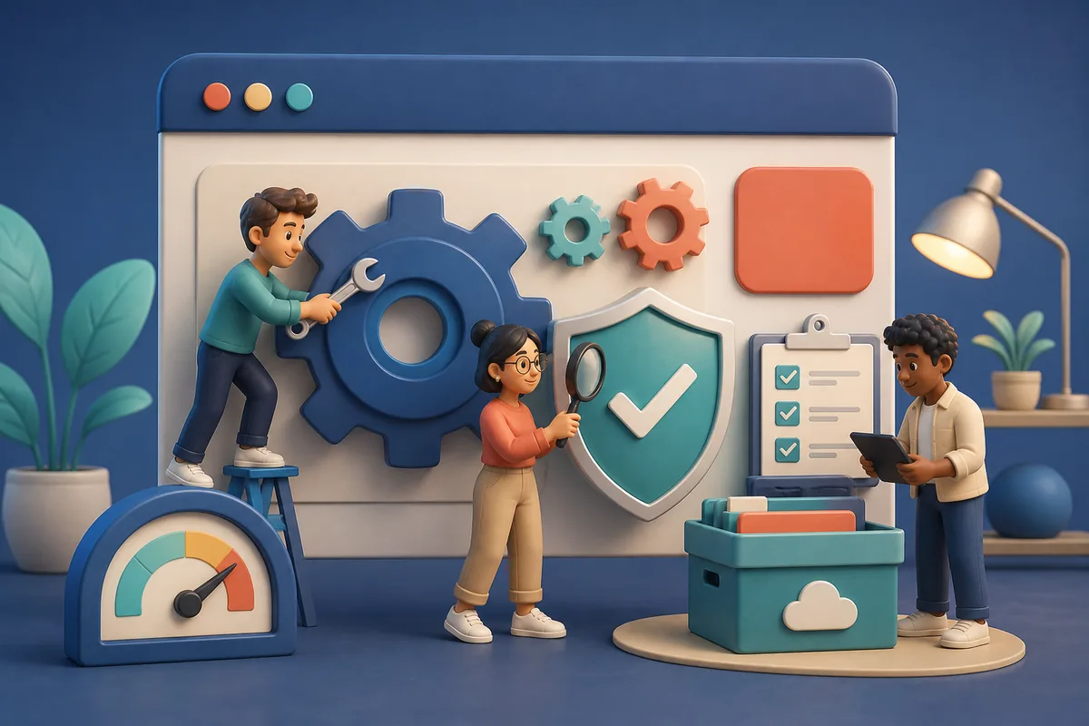 Equipo realizando mantenimiento preventivo, controles de seguridad y copias de una web