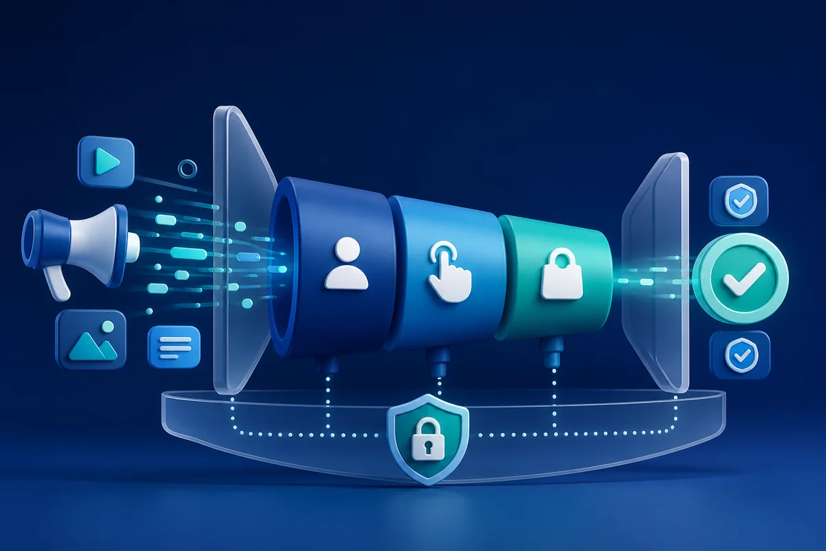 Recorrido de una campaña digital a través de acciones medibles, controles de privacidad y resultados verificados
