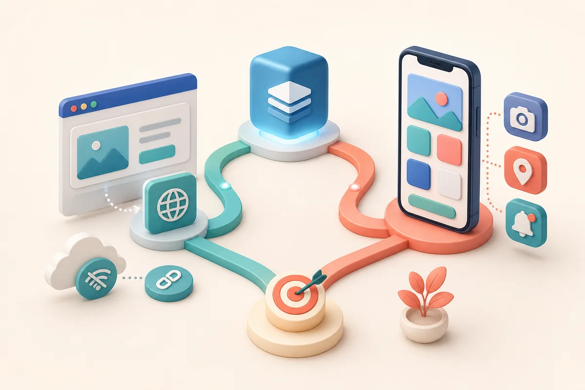 Servicio digital dividido entre una aplicación web instalable y una app móvil conectada al dispositivo