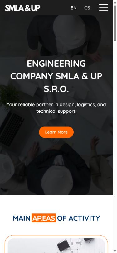 Vista móvil del sitio web de la empresa de ingeniería SMLA & UP