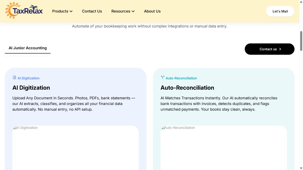 Sitio web de la plataforma de contabilidad TaxRelax AI